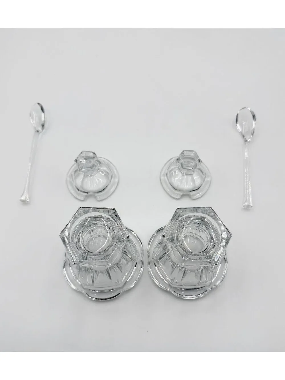 Pair of Baccarat Crystal Harcourt Missouri Jam Jars Lidded with Spoons